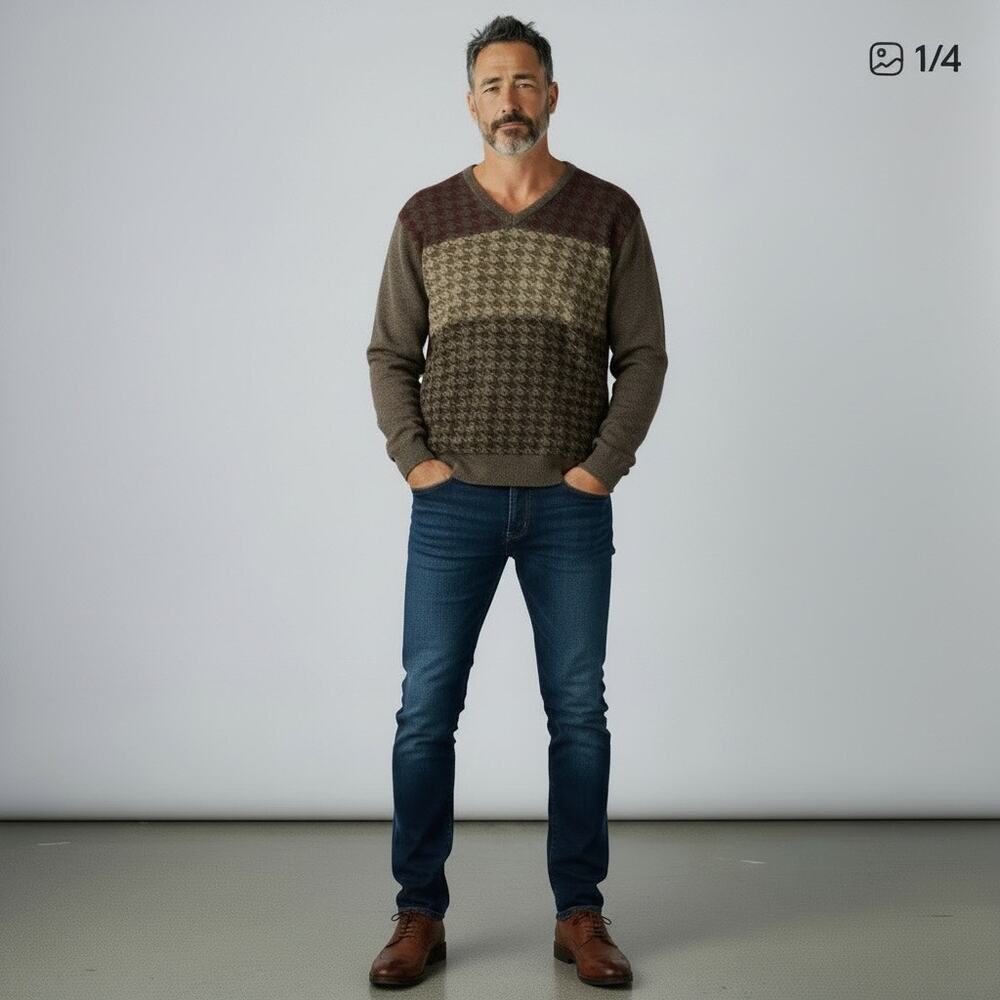 Neiman Marcus Men's Classic Cozy Merino Wool Blend V-neck Cozy Sweater Gray XXL